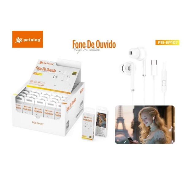 FONES DE OUVIDO INTRA AURICULAR COM MICROFONE INTEGRADO, TYPE C REF: PEI-EP107
