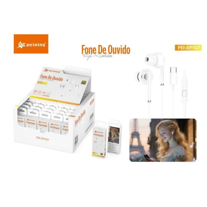 FONES DE OUVIDO INTRA AURICULAR COM MICROFONE INTEGRADO, TYPE C REF: PEI-EP107